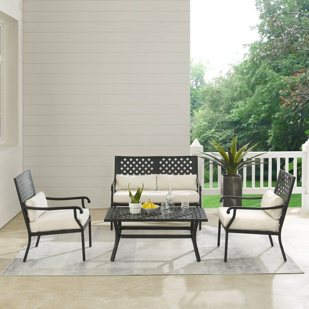 4pc Alistair Outdoor Steel Conversation Set Creme matte Black Crosley