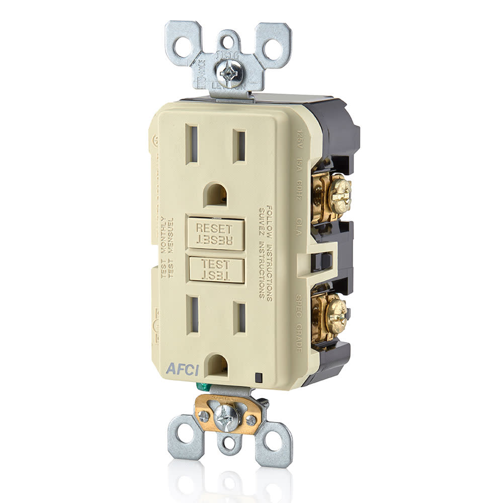 Leviton SmartlockPro AFCI Outlet 15A 120V Ivory NEMA 5-15R