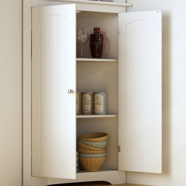 Tall Corner Cabinet Two Doors and Three Tier Shelves Corner Bathroom - 70.9