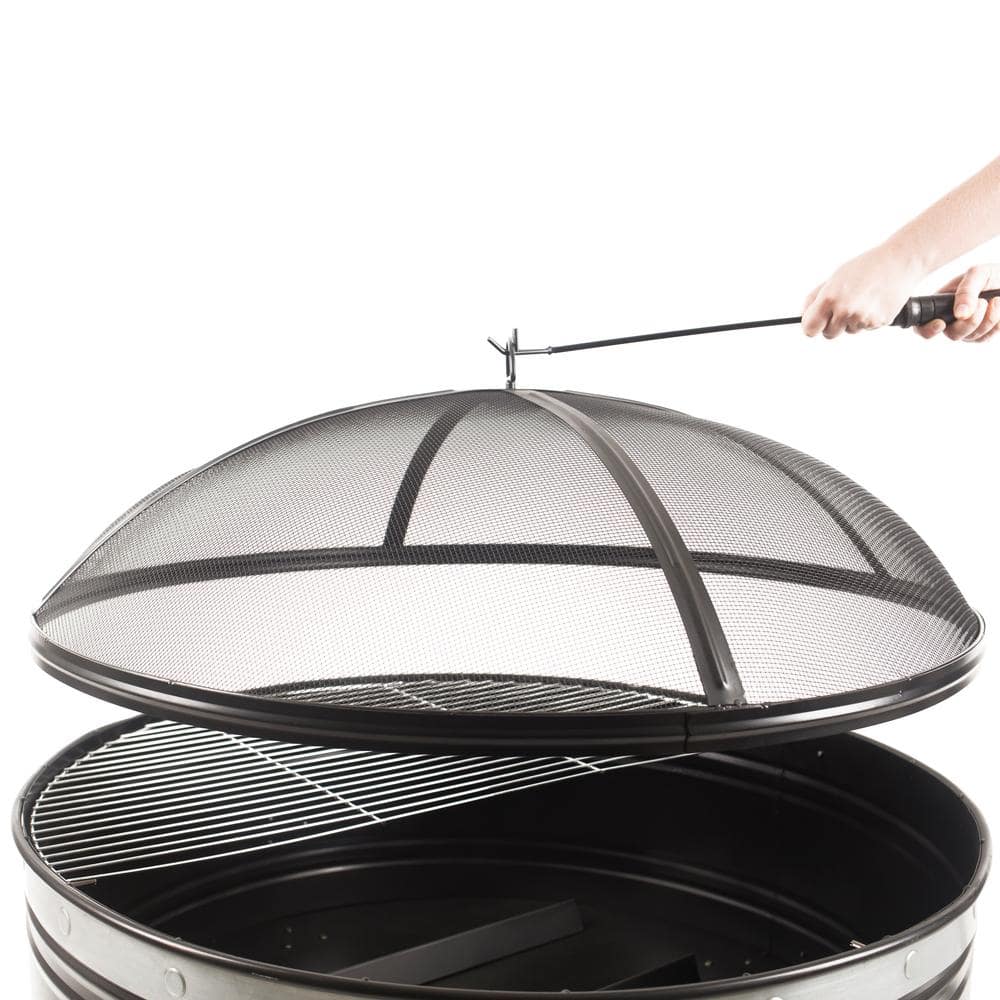 Pleasant Hearth Colossal 36 in. Round Steel Fire Pit in Black and Silver with Cooking Grid OFW651R