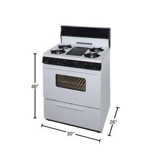 Premier 30 in. 3.91 cu. ft. Battery Spark Ignition Gas Range with 5 Burner and Griddle Package in White BFK5S9WP