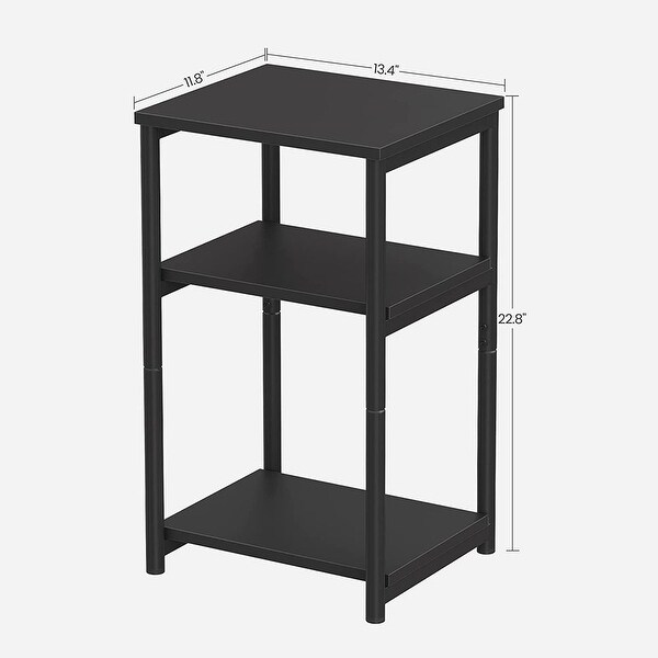 Side Table， End Table with Storage Shelves， 3-Tier Slim Tall Table， Steel Frame， for Living Room， Rustic Brown and Black