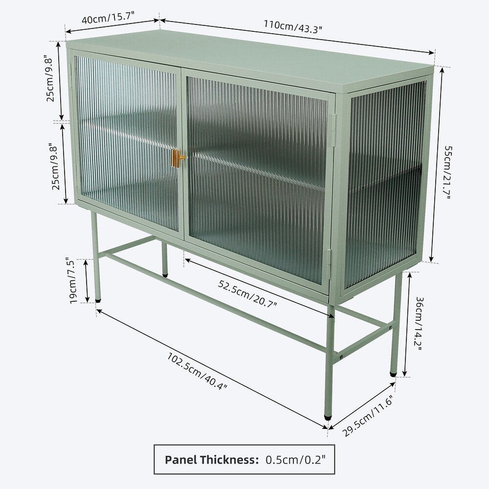 Sideboard Storage Cabinet With Two Fluted Glass Doors