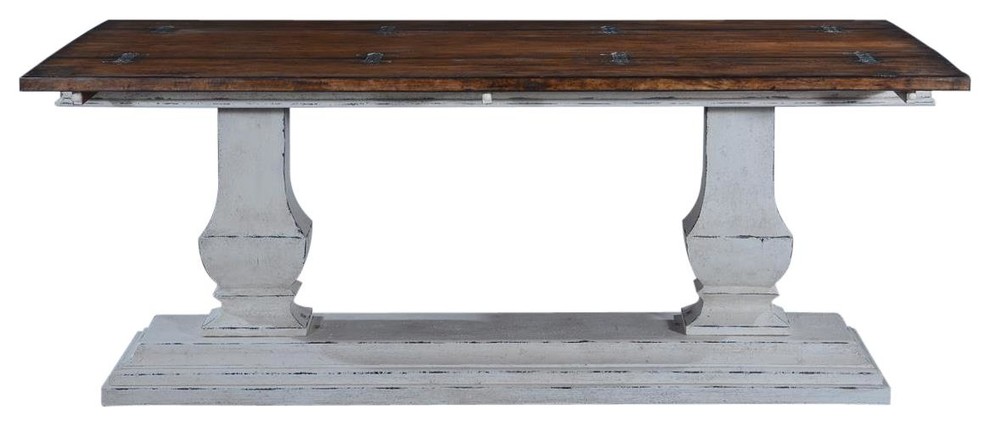 Console Table Italian Rustic Tuscan Antiqued White Pillars  Pecan   French Country   Console Tables   by EuroLuxHome  Houzz