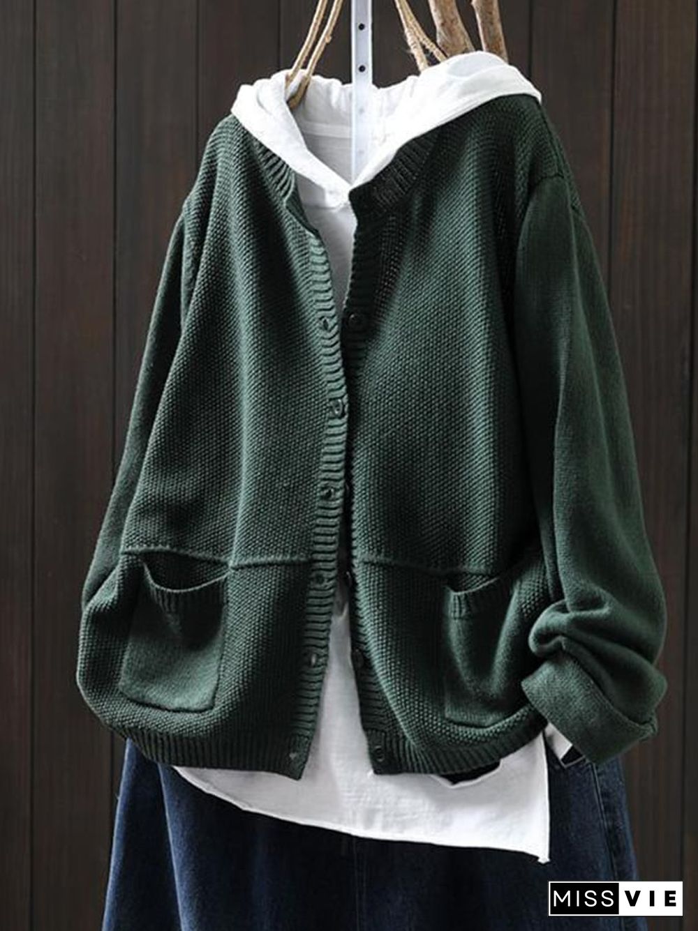 Women's Loose Art Casual Double Pocket Knitted Sweater Jacket