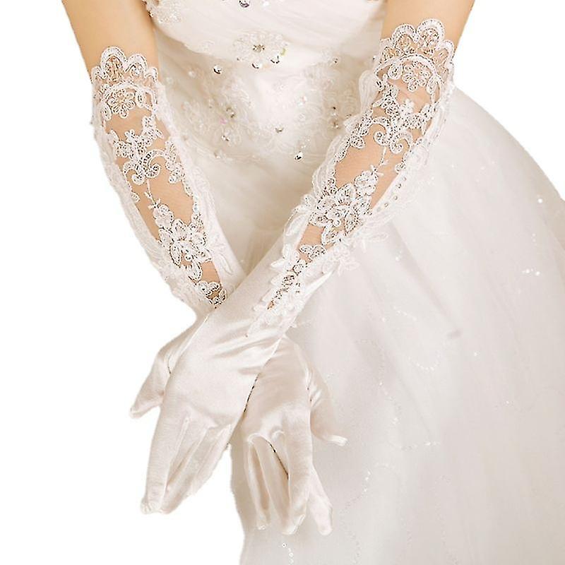 Womens Wedding Gloves Long Tulle Bridal Lace White Gloves