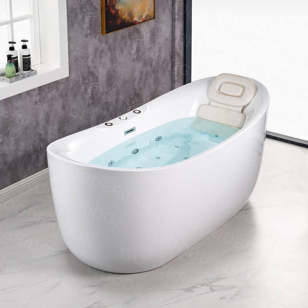 WOODBRIDGE Padova 71 in. Acrylic Freestanding Double Slipper Whirlpool and Air Bathtub with Drain and Overflow Included in White HBT5760