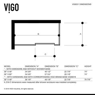 VIGO Winslow 34 in. L x 46 in. W x 74 in. H Frameless Sliding Rectangle Shower Enclosure in Stainless Steel with Clear Glass VG6051STCL48