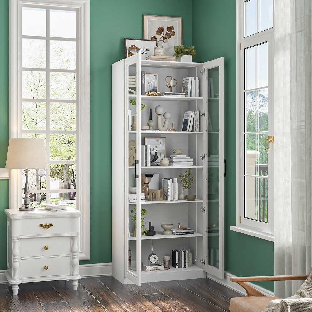 78.7”H Tall Bookcase Storage Cabinet with 5 Tier Shelves   2 Doors   78.7\