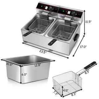 Costway 3400-Watt Electric Countertop Deep Fryer Dual Tank Commercial Restaurant Steel EP19233