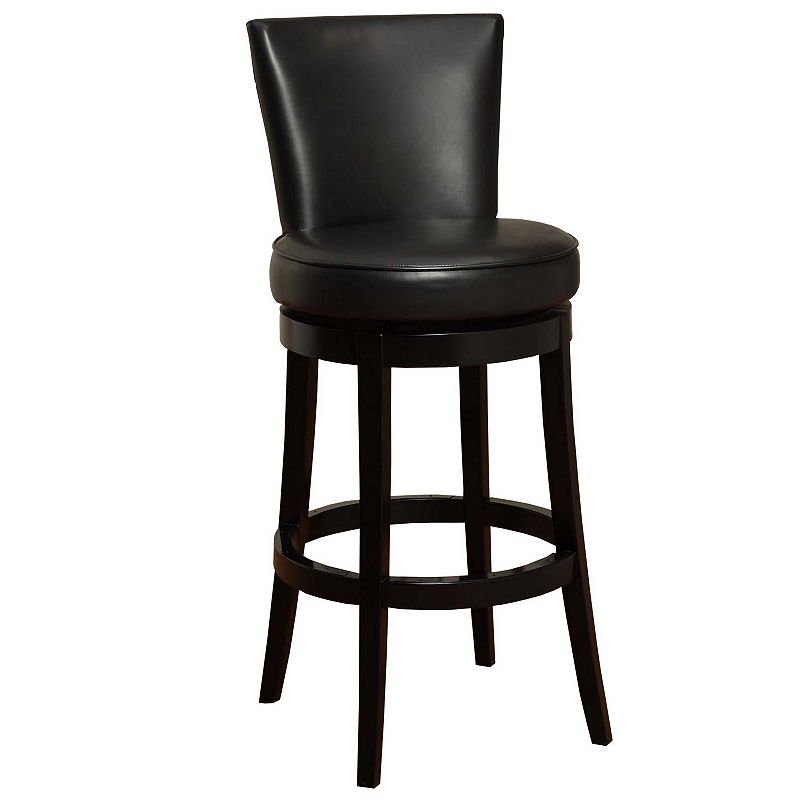 26 Inch Leatherette Swivel Barstool with Flared Legs， Black