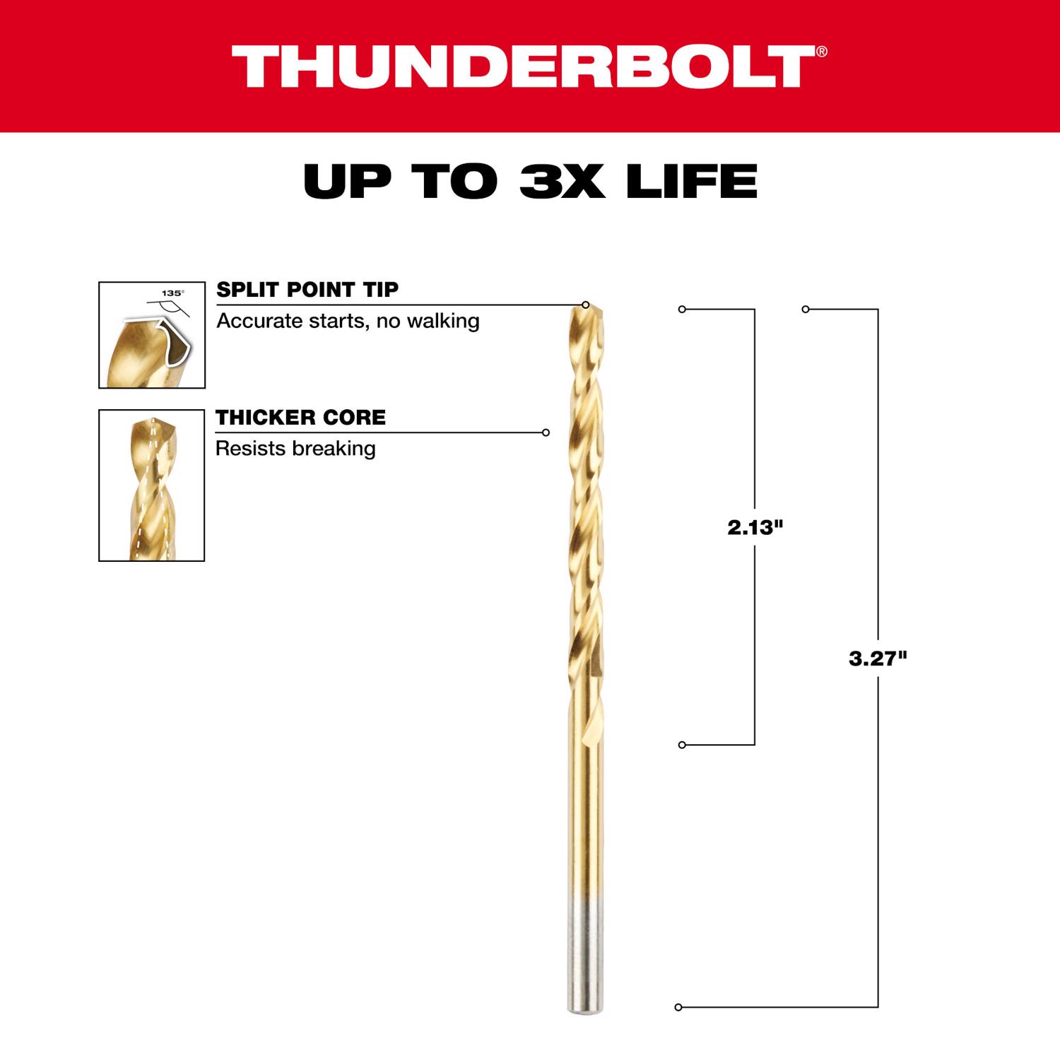 MW Thunderbolt 11/64 in. X 3-1/4 in. L High Speed Steel Drill Bit 1 pc