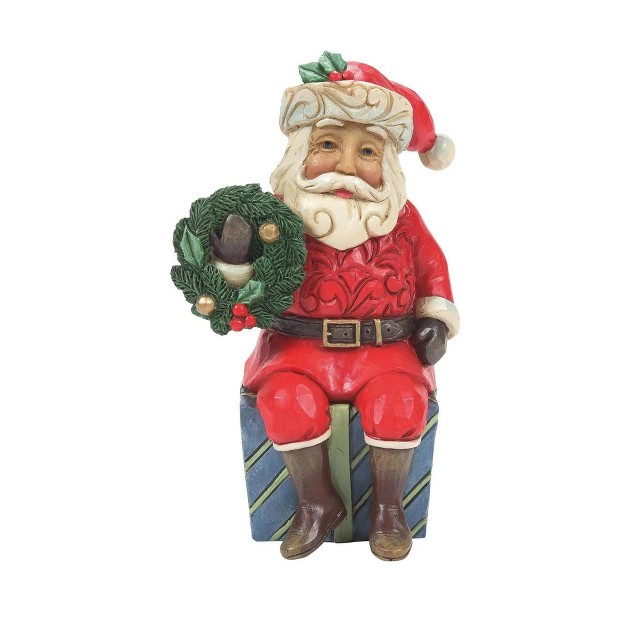 Jim Shore Santa Sitting On Gift Mini One Figurine 3 5 Inches Heartwood Creek 6011487 Resin Red