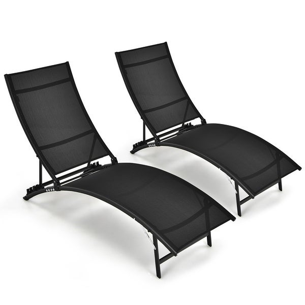 2 PCS Patio Folding Chaise Lounge Recliner Adjustable Stackable Deck