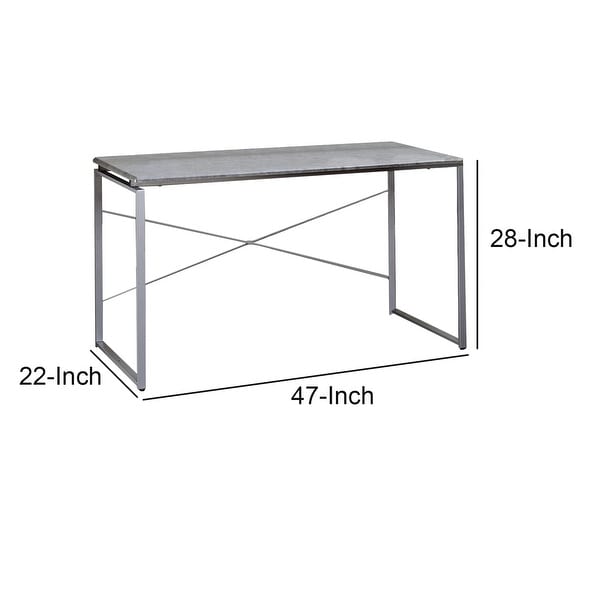 Sled Base Rectangular Table with X shape Back and Wood Top，Gray and Silver - 28 H x 22 W x 47 L Inches