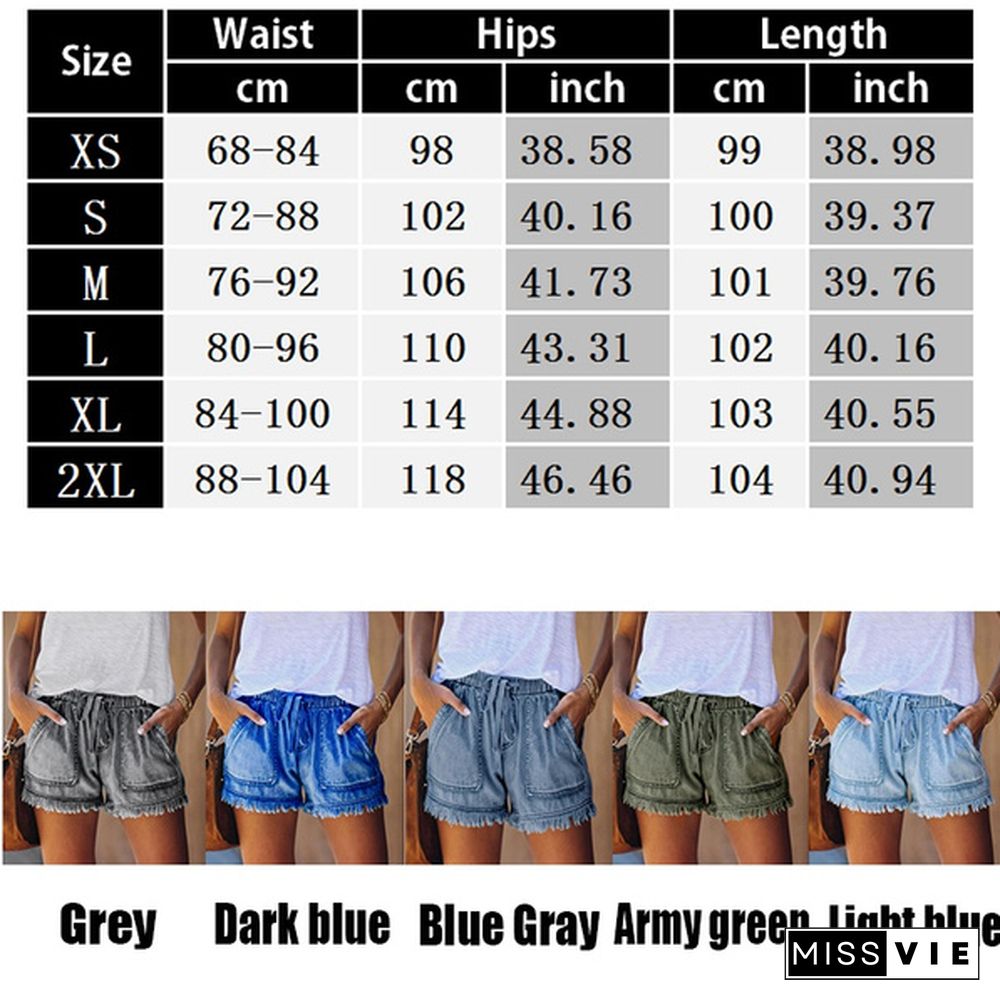 New Women Drawstring Denim Shorts Jeans Fashion Casual Short Jeans