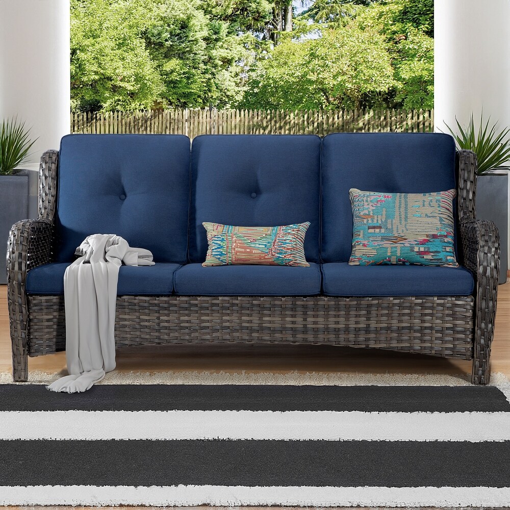 Cozywor 3 Seat Wicker Outdoor Patio Sofa Sectional Couch with Cushions