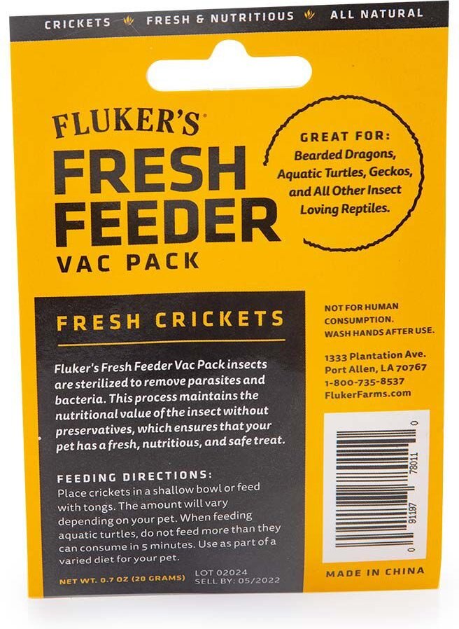 Fluker's Fresh Feeder Vac Pack Crickets Reptile Food， 0.7-oz bag