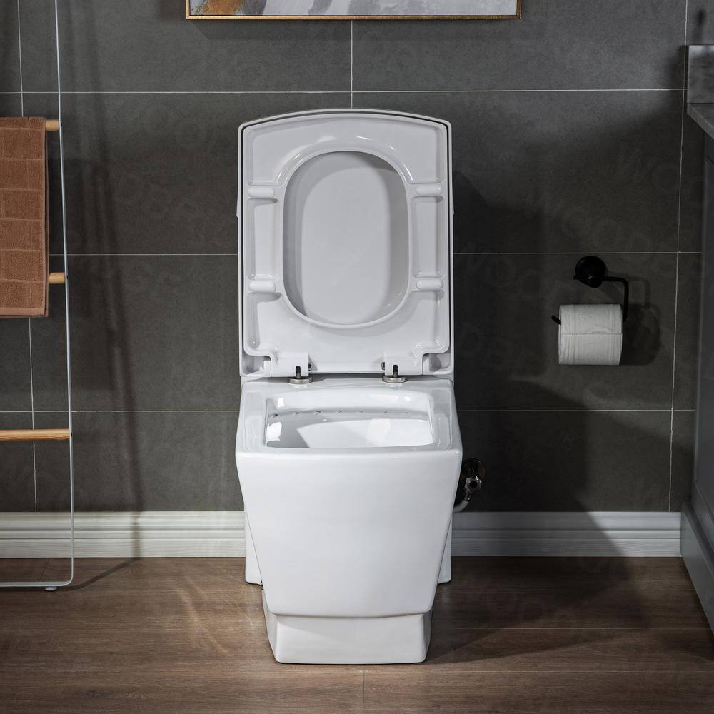 WOODBRIDGE Modern 1-piece 1.1 1.6GPF Dual Flush Square Elongated All-In One Toilet in White with Soft Closed Seat Included HB0920-BG