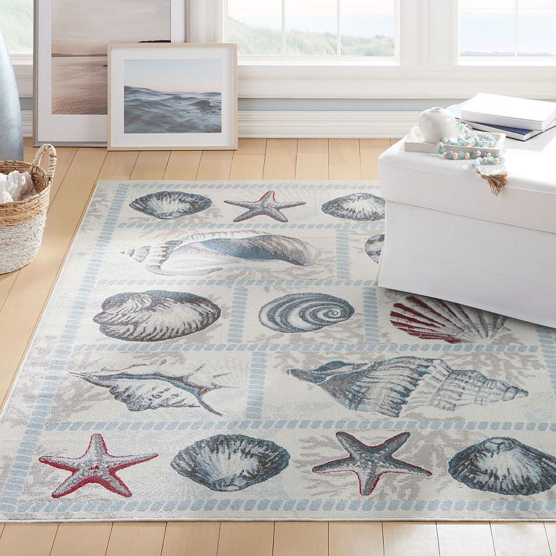 Home Dynamix Marine Sea Shells Coastal Starfish Indoor Outdoor Area Rug