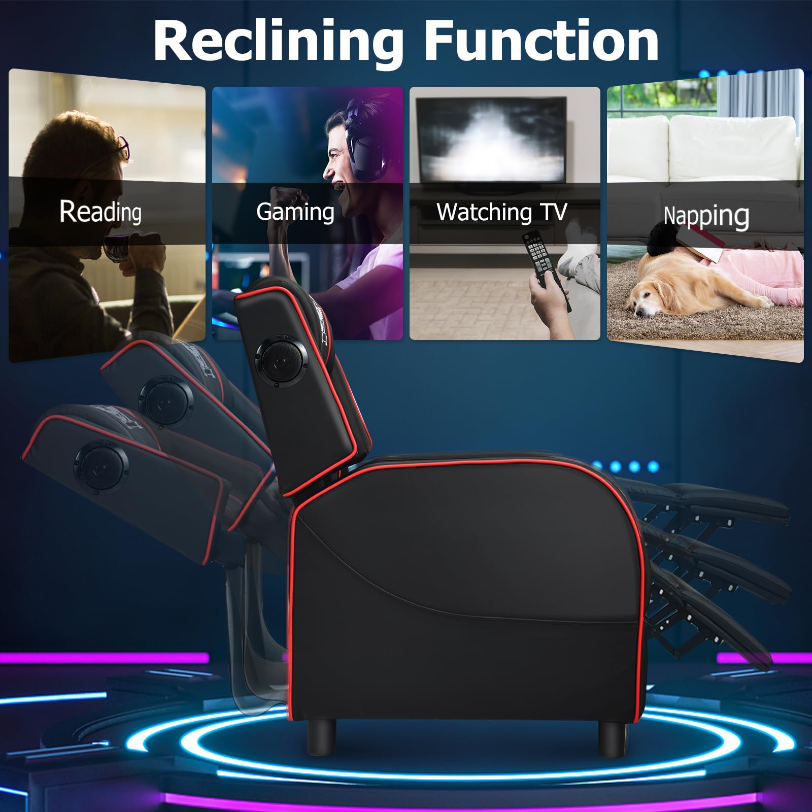 Giantex Gaming Massage Recliner Chair - Racing Style Gaming Sofa Chair with Reclining Backrest, Massage Lumbar Pillow