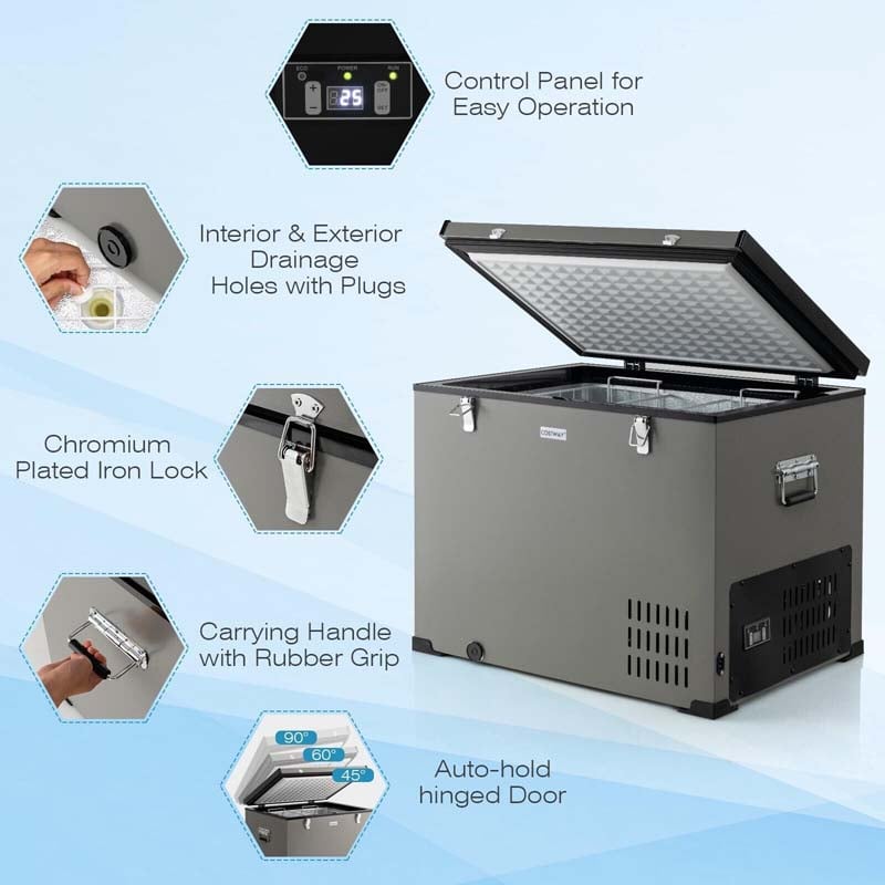 90 Quart Portable Car Refrigerator Fridge Cooler Chest Freezer with DC & AC Adapter