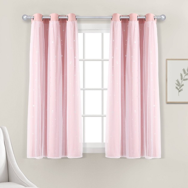 Star Sheer Insulated Grommet Blackout Window Curtain Panel Set Lush D cor