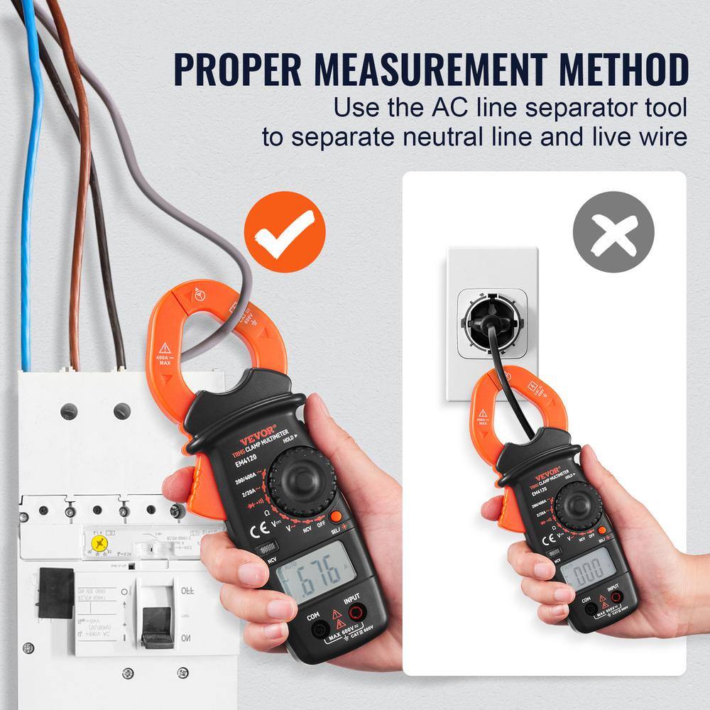 VEVOR 400 Amp Digital Clamp Meter DCAC Multimeter True RMS Auto Ranging 2000 Max Reading NCV Measurement LED Backlight QXBFZDBKCWAC4S5LHV0