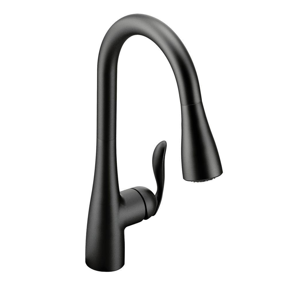 MOEN Arbor Single-Handle Pull-Down Sprayer Kitchen Faucet with Power Boost in Matte Black 7594BL