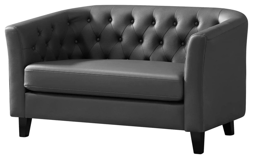 Modern Loveseat  Faux Leather Seat  ampCurved Button Tufted Backrest   Modern   Loveseats   by Declusia  Houzz