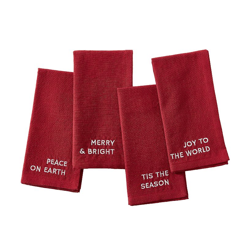 Elrene Home Fashions Joyful Sentiment Embroidered Napkins， Set of 4， 17x17