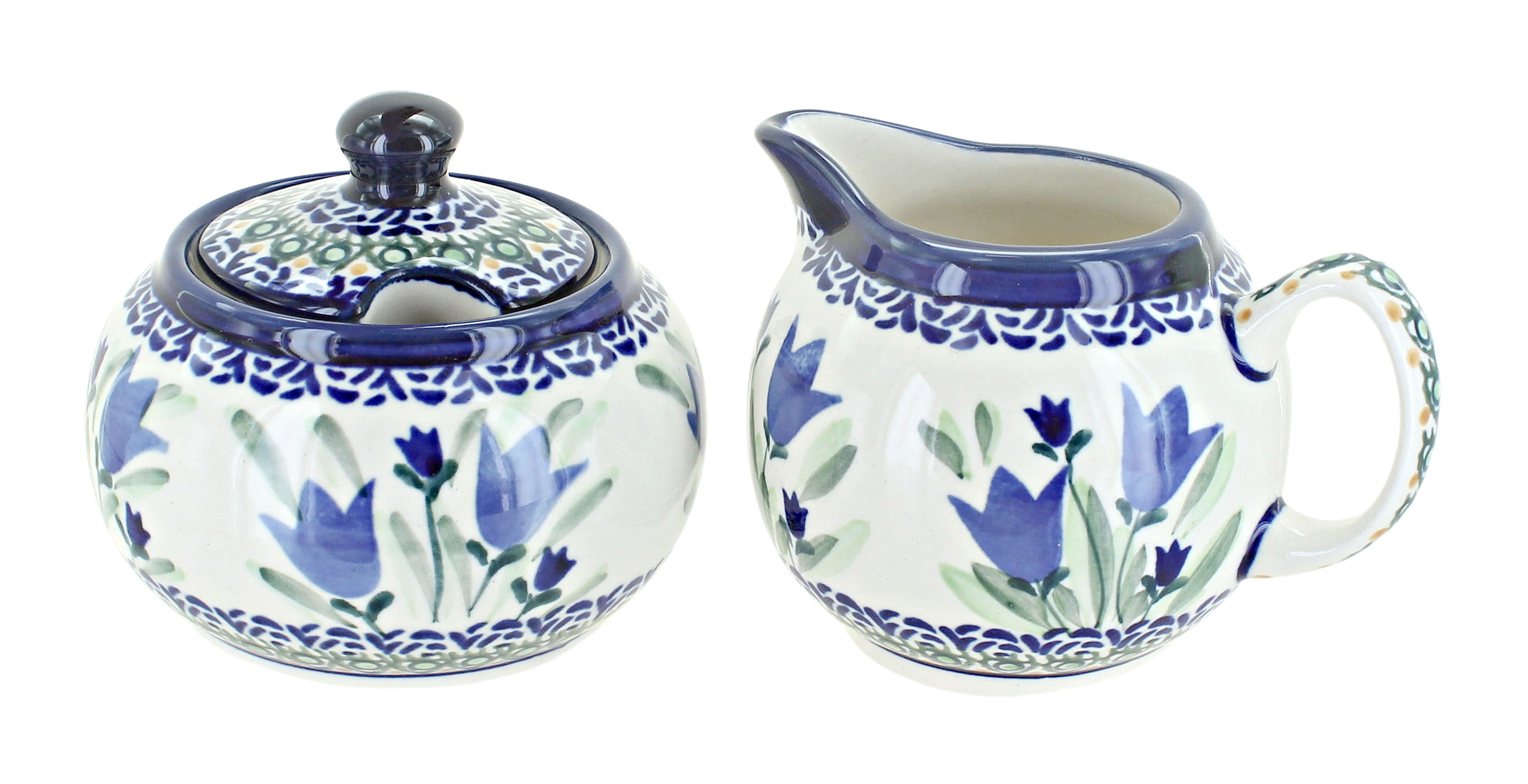 Blue Rose Polish Pottery Blue Tulip Cream and Sugar Set