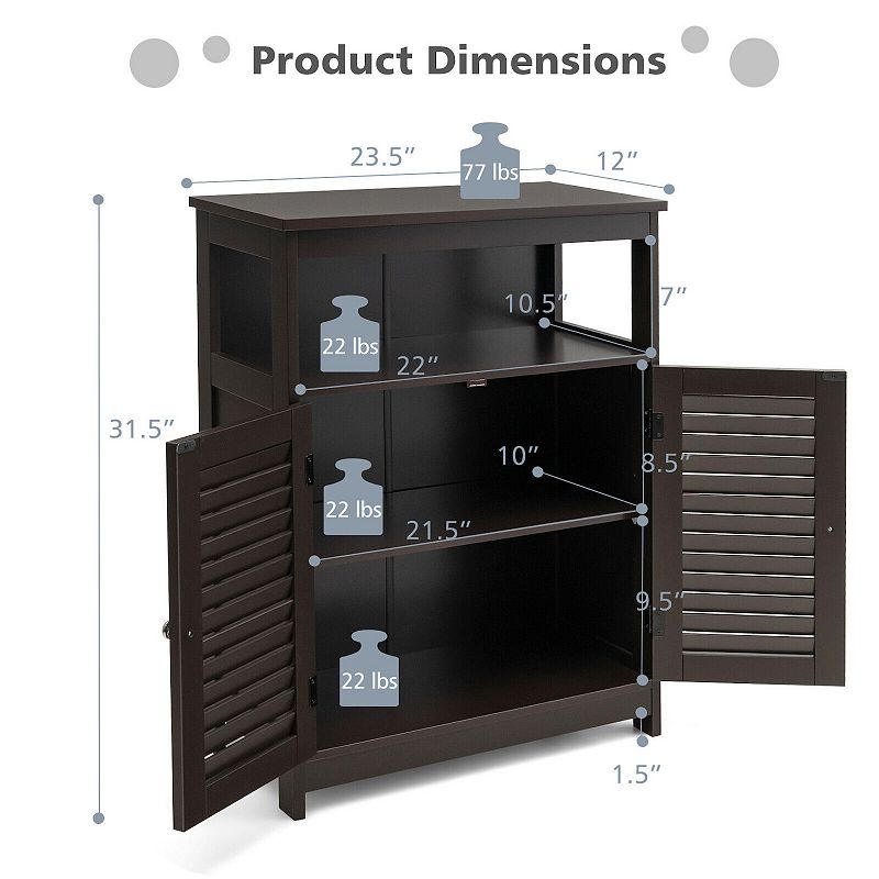 Wood Freestanding Bathroom Storage Cabinet With Double Shutter Door