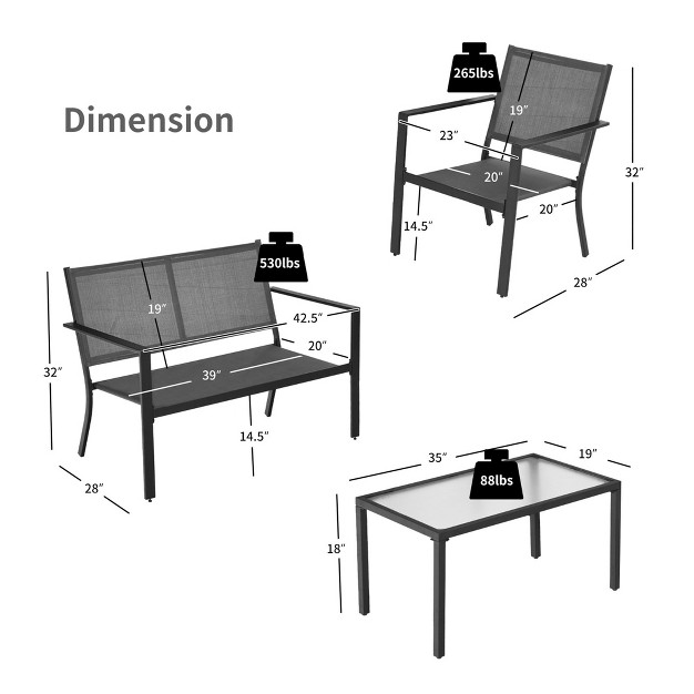 Costway 4 Pcs Patio Furniture Set Sofa Coffee Table Steel Frame Garden