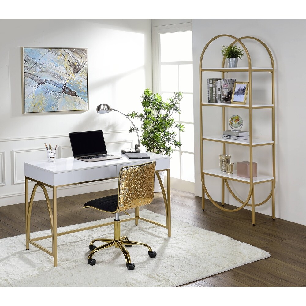 Manresa White High Gloss and Gold 4 tier Bookshelf