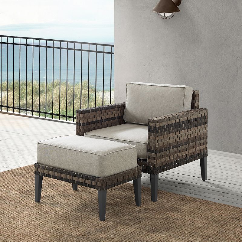 Crosley Prescott Wicker Patio Arm Chair and Ottoman 2-piece Set