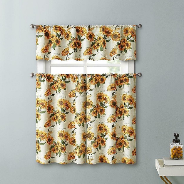 Kate Aurora Country Farmhouse Sunflower Garden Complete Kitchen Curtain Tier amp Valance Set 56 In W X 14 In L Multi