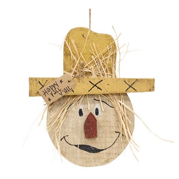 Rustic Wood Happy Fall Y'all Hanging Scarecrow Head