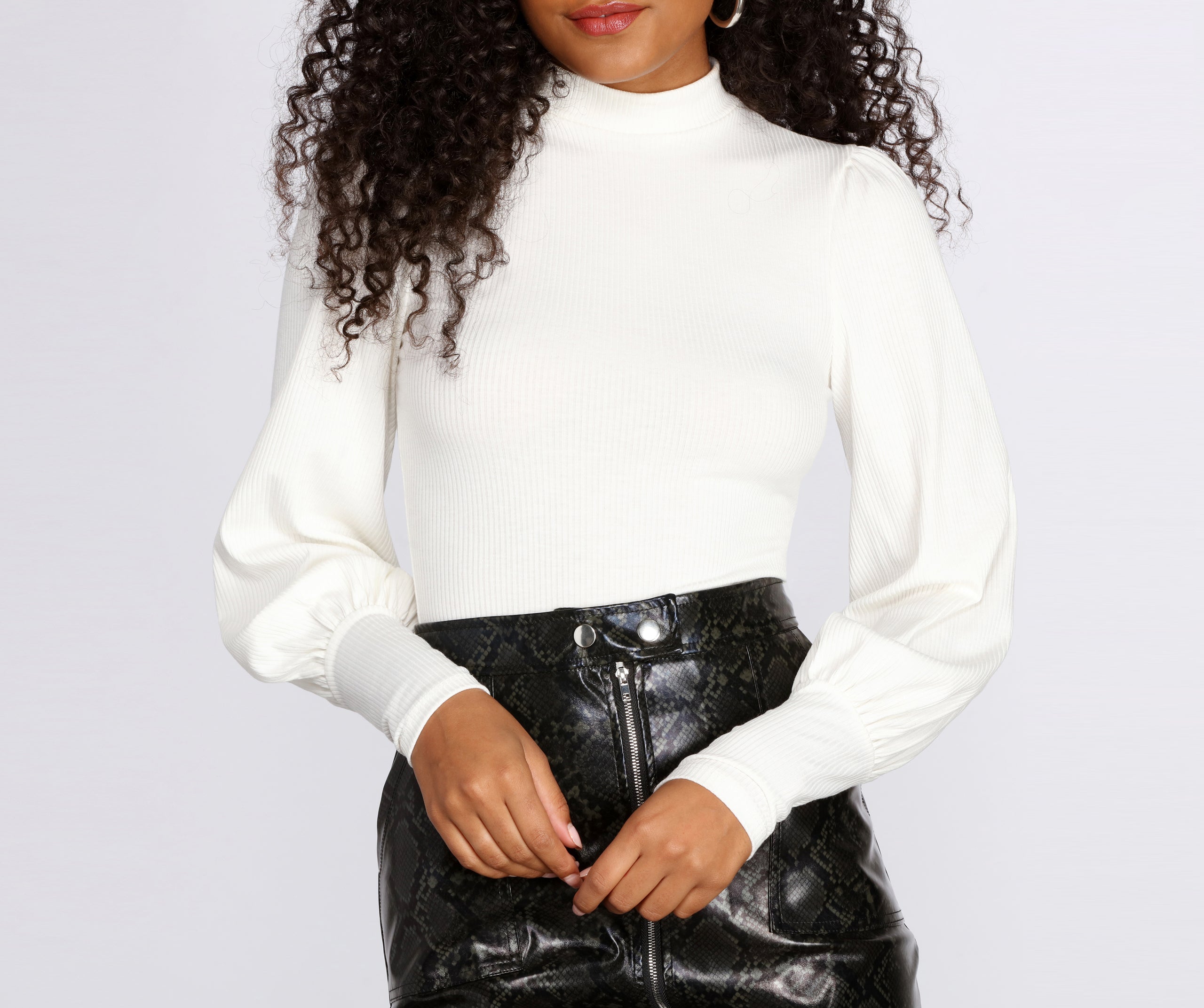 Ribbed Knit Puff Sleeve Bodysuit