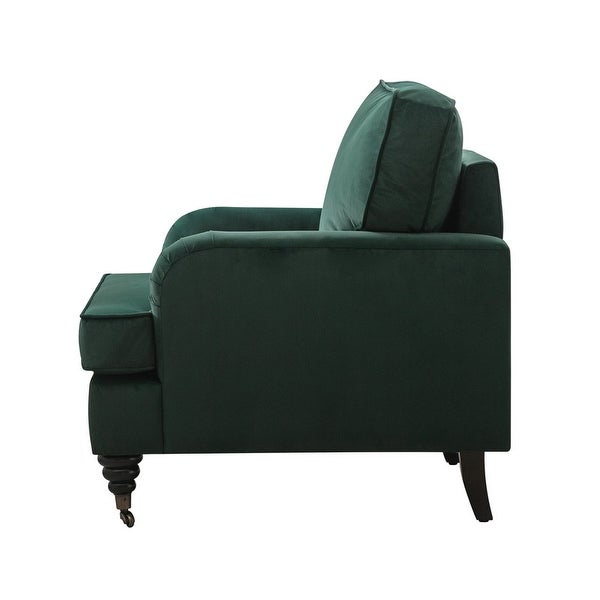 Velvet Accent Chair， Sofa Armchair with Casters， Mid-Century Velvet Upholstered Comfort Armchair with Wooden Legs