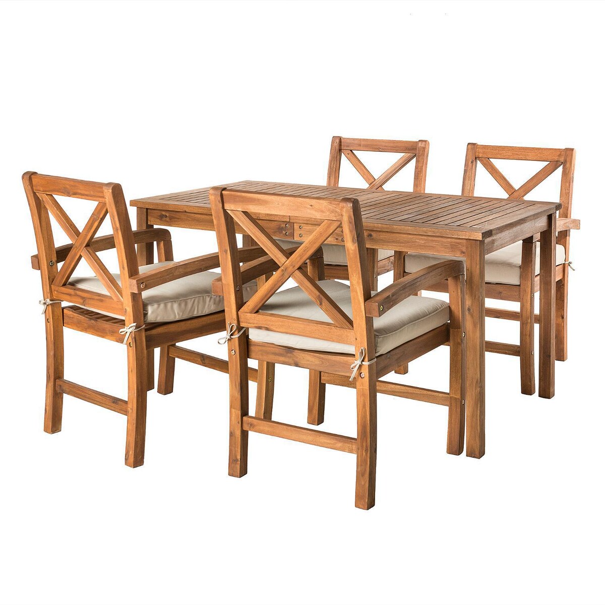 Ultimate Patio Camille Way 5 Piece Acacia Patio Dining Set W/ 60 X 34 Inch Rectangular Table and Natural Cushions