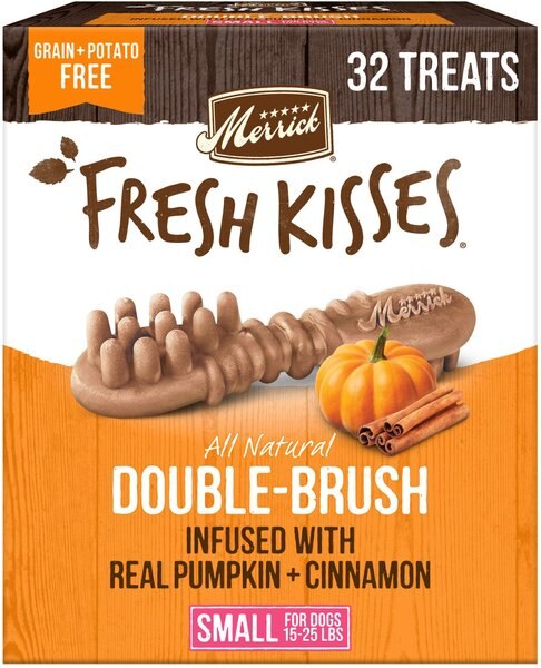 Merrick Fresh Kisses Real Pumpkin and Cinnamon Small Breed Dog Dental Treats， 32 count