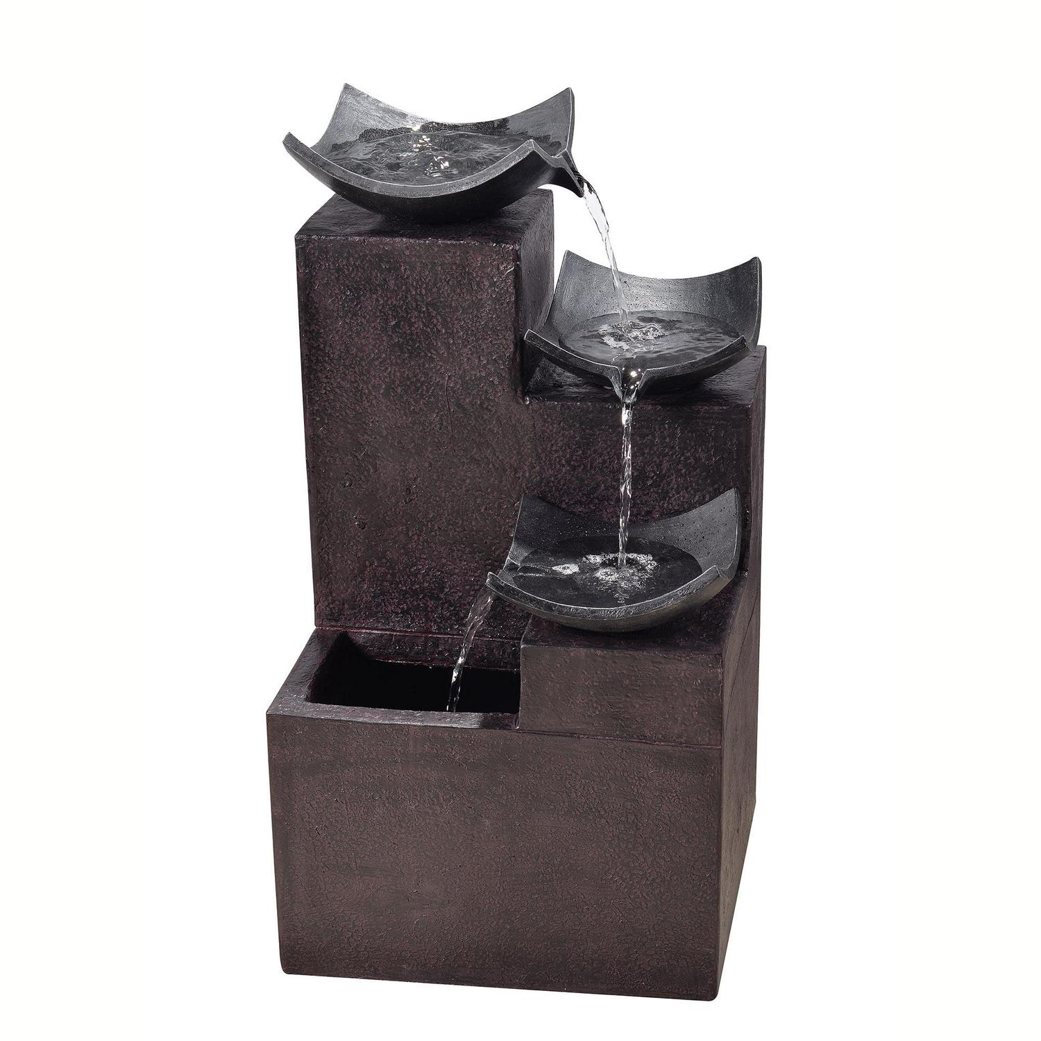 Peaktop Outdoor Modern Stone-Look 4-Tier Floor Fountain， Black