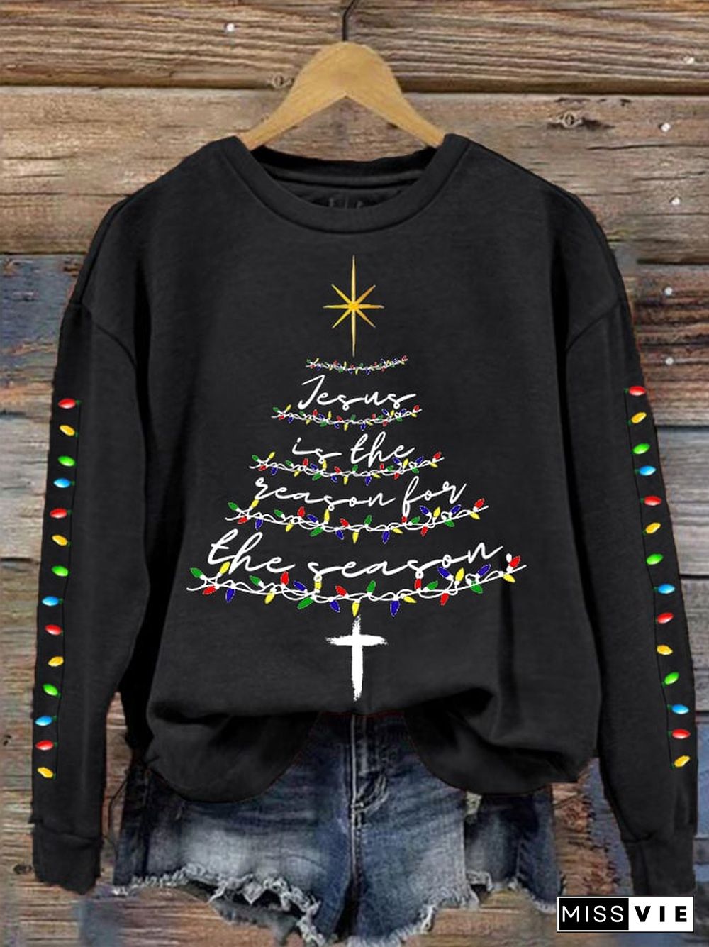 Women's Jesus Is The Reason For The Season Print Crewneck Sweatshirt