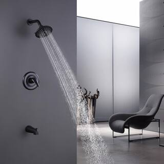 Hlihome 2-Spray Patterns with 1.8 GPM 6 in. Wall Mount Fixed Shower Head with Tub Faucet in Matte Black RBDK-0905-MB