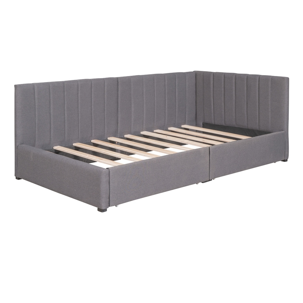 Twin Size Upholstered Daybed with 2 Storage Drawers Twin Size Sofa Bed Frame