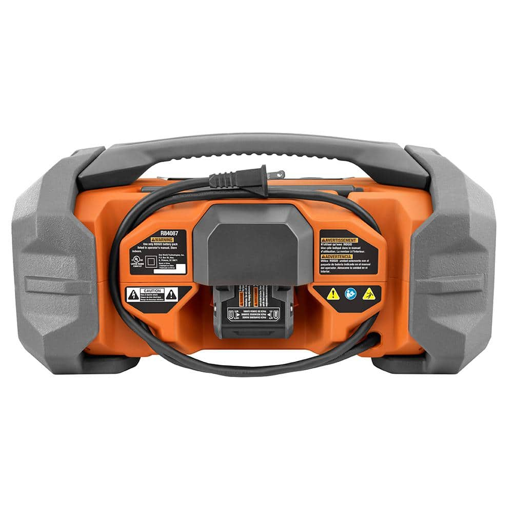 RIDGID 18V Hybrid Jobsite Radio with Bluetooth Wireless Technology with 18V Lithium-Ion 4.0 Ah Battery R84087-AC87004