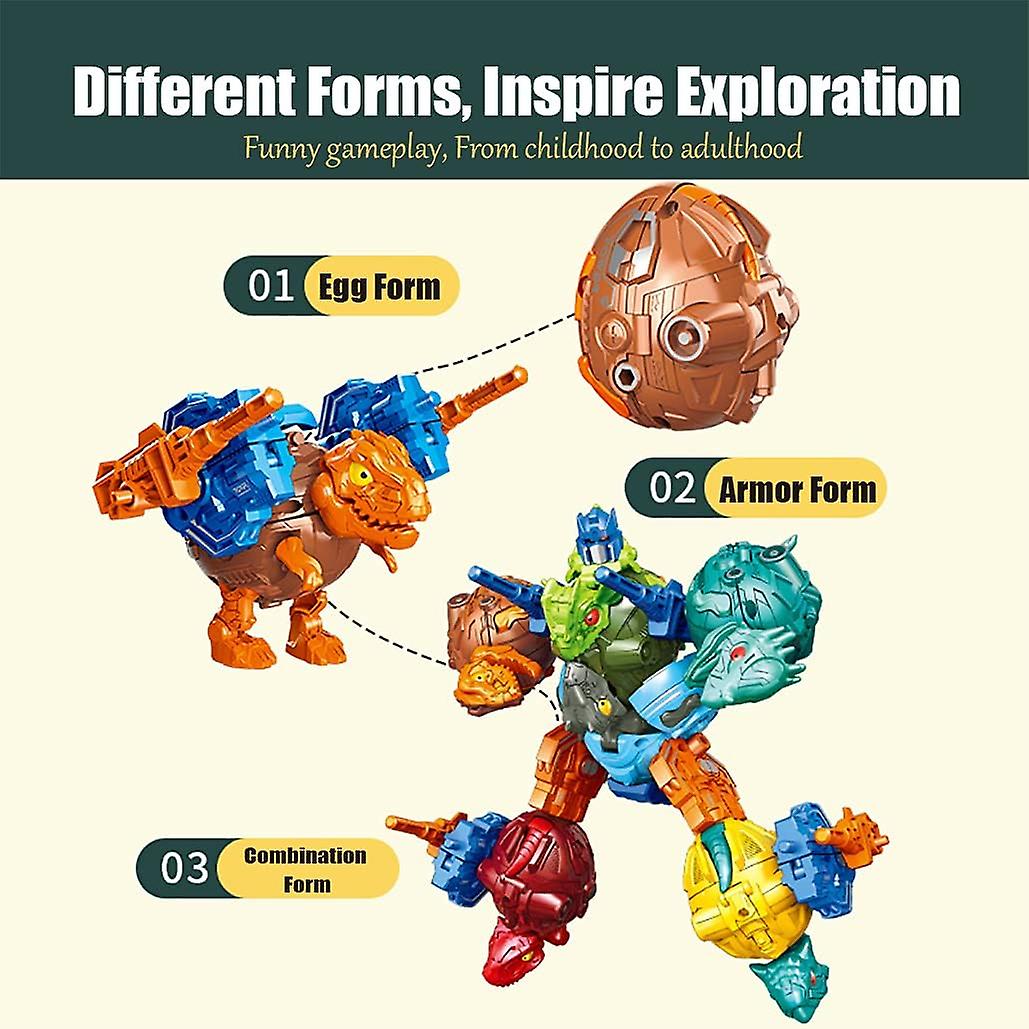 6 In 1 Dinosaur Transformer Toys Set- Toddler Robot Dinosaurs Toys With Durable Connectors6 Pcs Dino Robots For Kids， 6in1 Educational Stem Toys - -