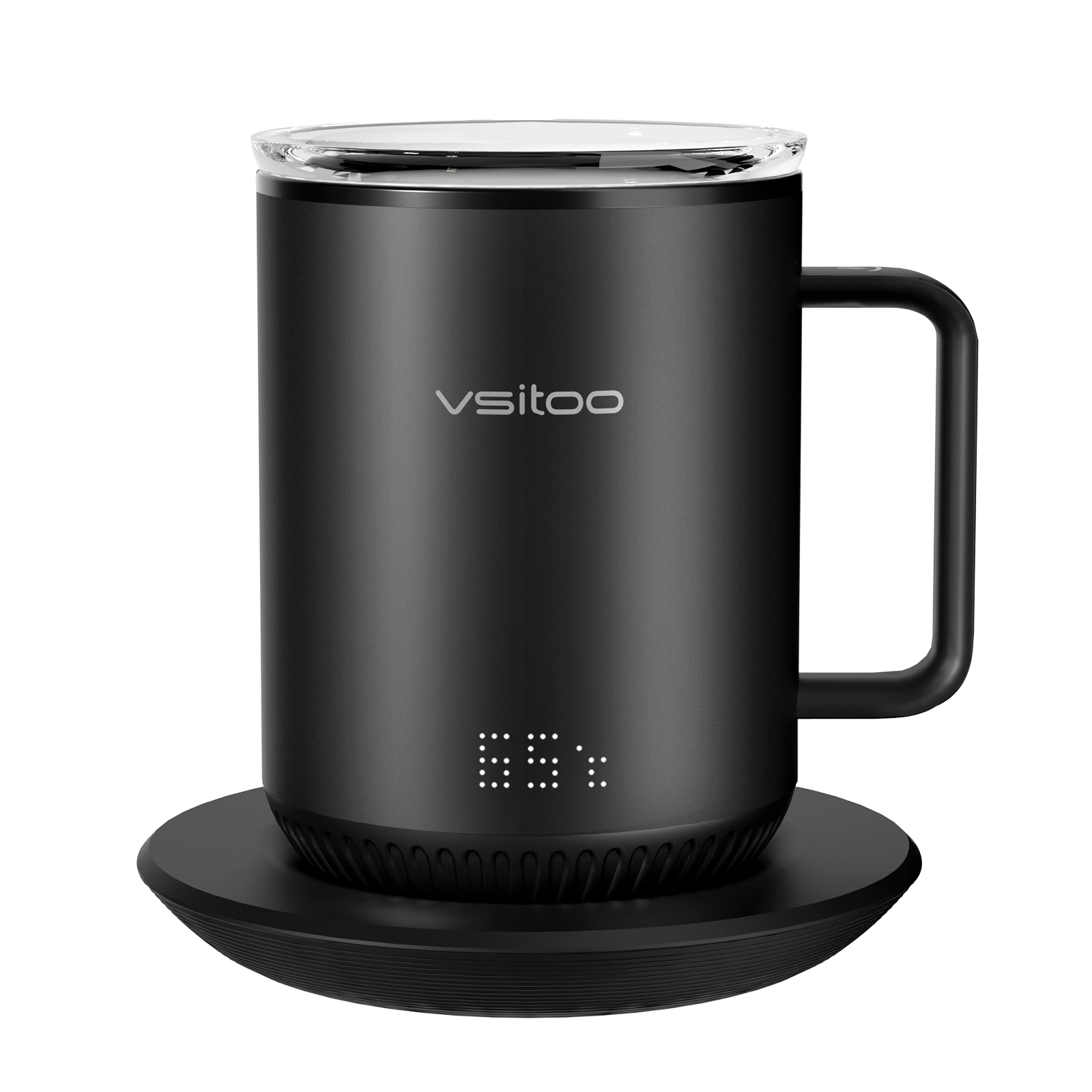 vsitoo S3 Temperature Control Smart Mug 2 with Lid， Self Heating Coffee Mug 10 oz， LED Display， 90 Min Battery Life - AppandManual Controlled Heated Coffee Mug - Improved Design， Coffee Gifts， Black