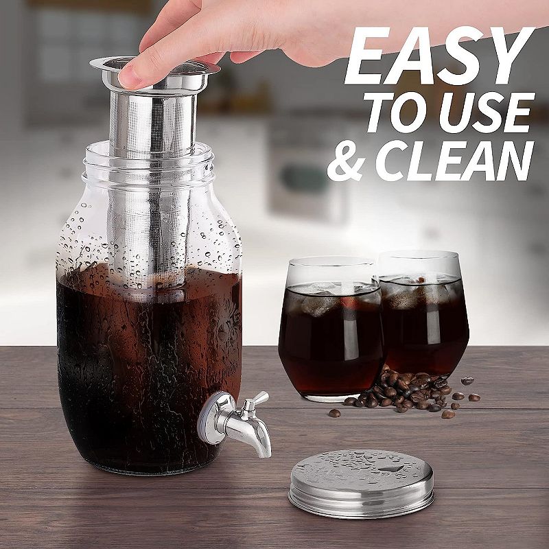 1.5 Liter Cold Brew Coffee Maker with EXTRA-THICK Glass Carafe and Stainless Steel Mesh Filter